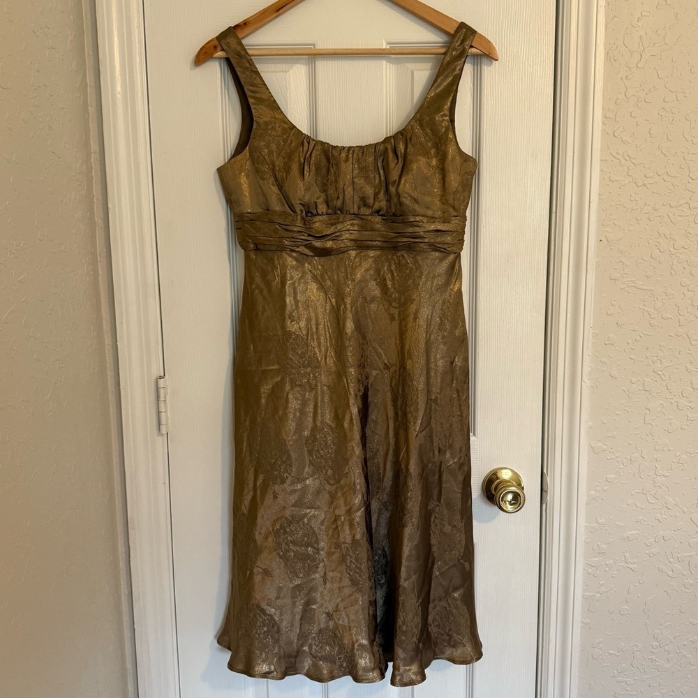 NWT EVAN PICONE Y2K Mettalic Gold Sleeveless Cocktail Dress sz 8P